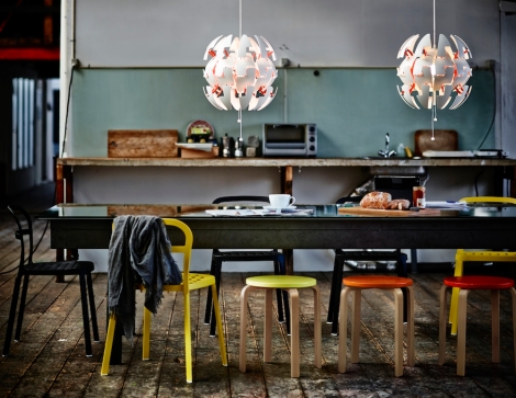 View of two open exploding pendant lamps by david wahl for ikea ps collection 2014